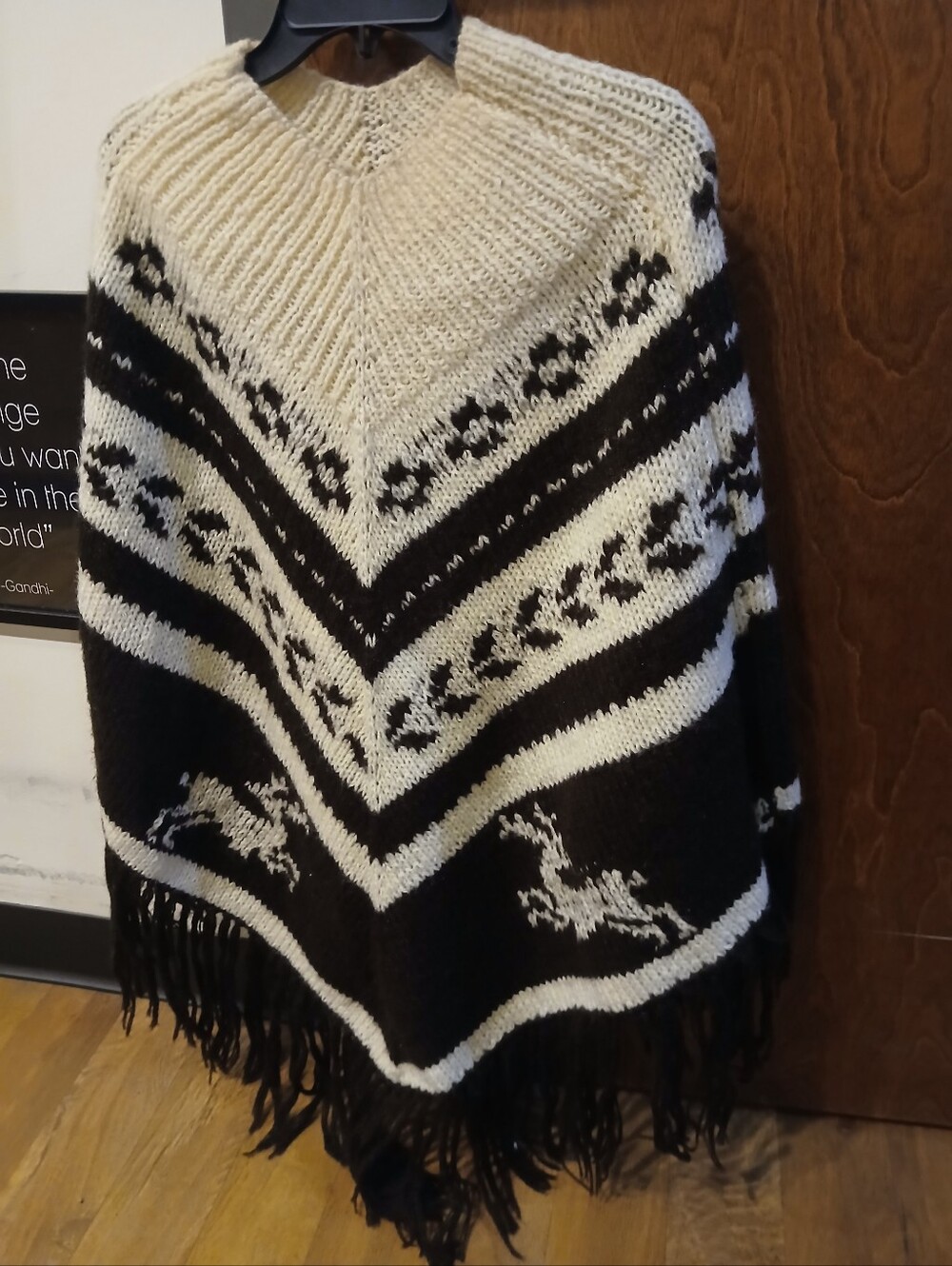 NWOT/ cool brown & cream knit reindeer poncho